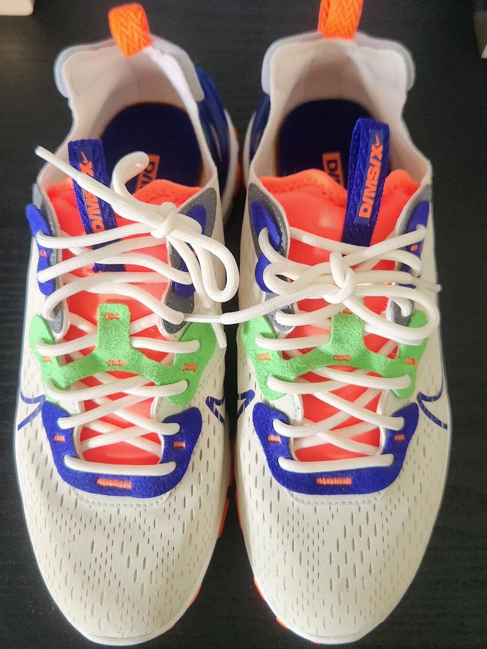 Nike Kids Sneakers in White with Neon Green, Bright Orange & Royal Blue Accents
